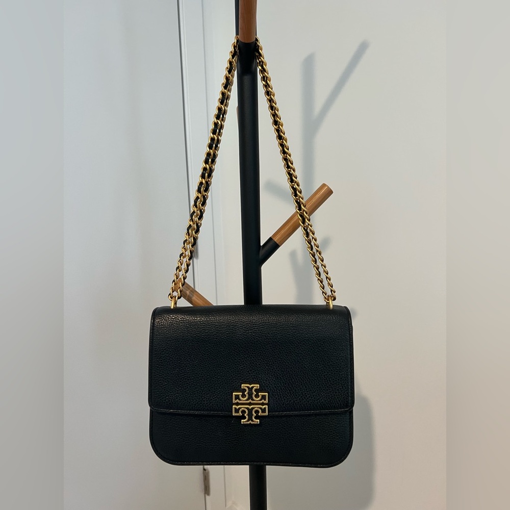Tory Burch Black Shoulder Bag with Adjustable Gold Chain Strap